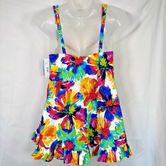 Swim Solutions Womens Hi-Low Floral Printed Beachwear Tankini Swim Top Size 8 - Picture 10 of 10